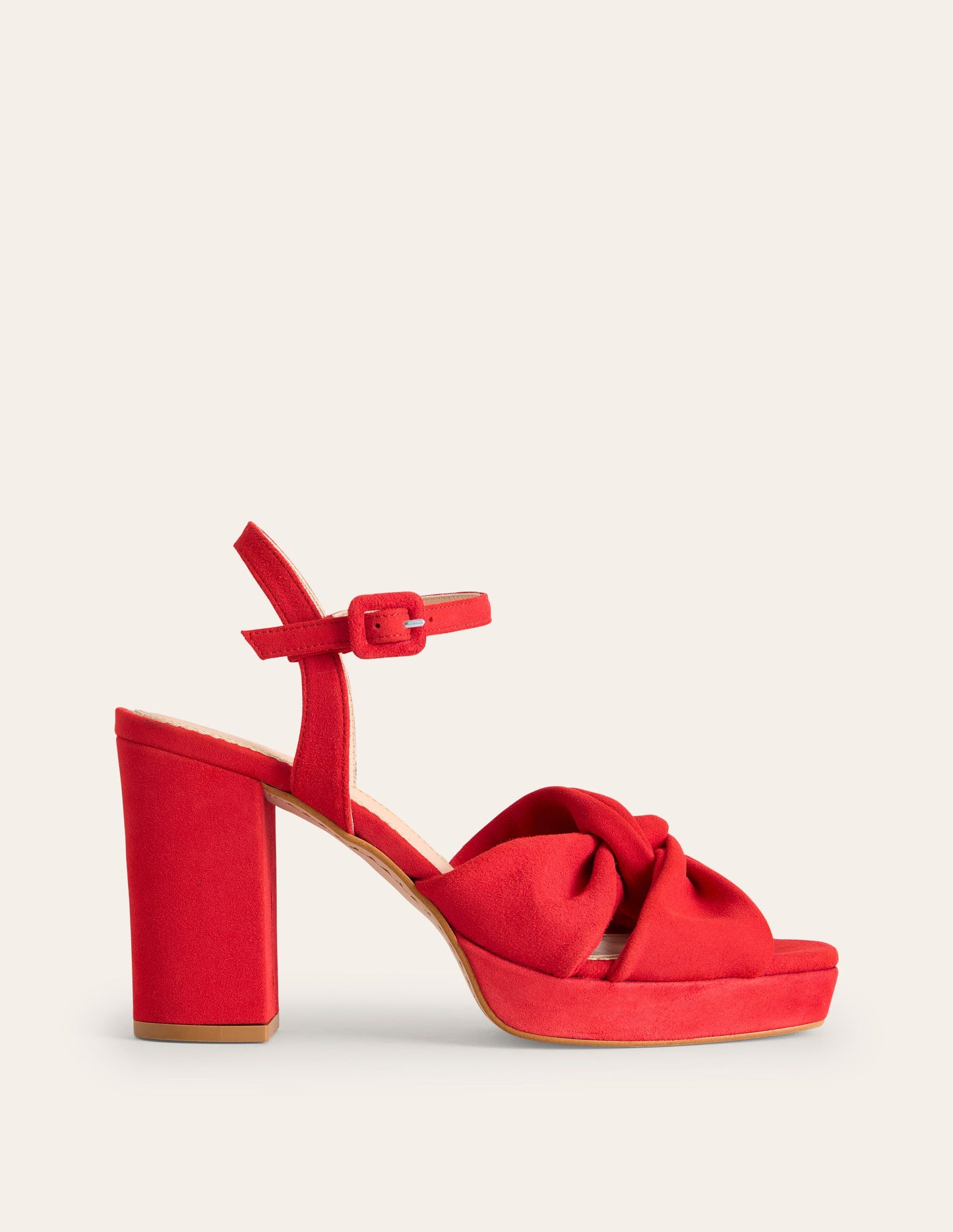 Twist-Front Heeled Platforms-Red Suede