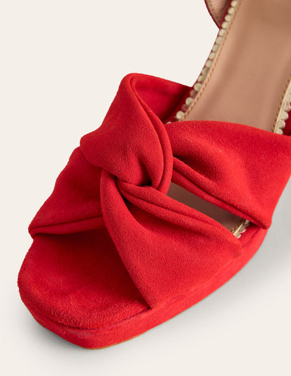 Twist-Front Heeled Platforms-Red Suede