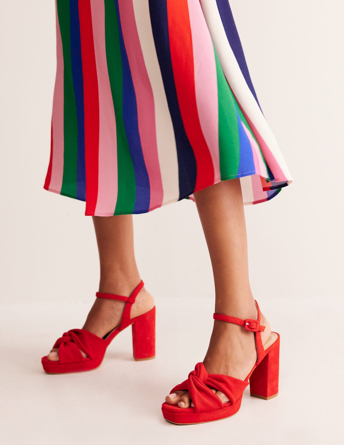 Twist-Front Heeled Platforms-Red Suede