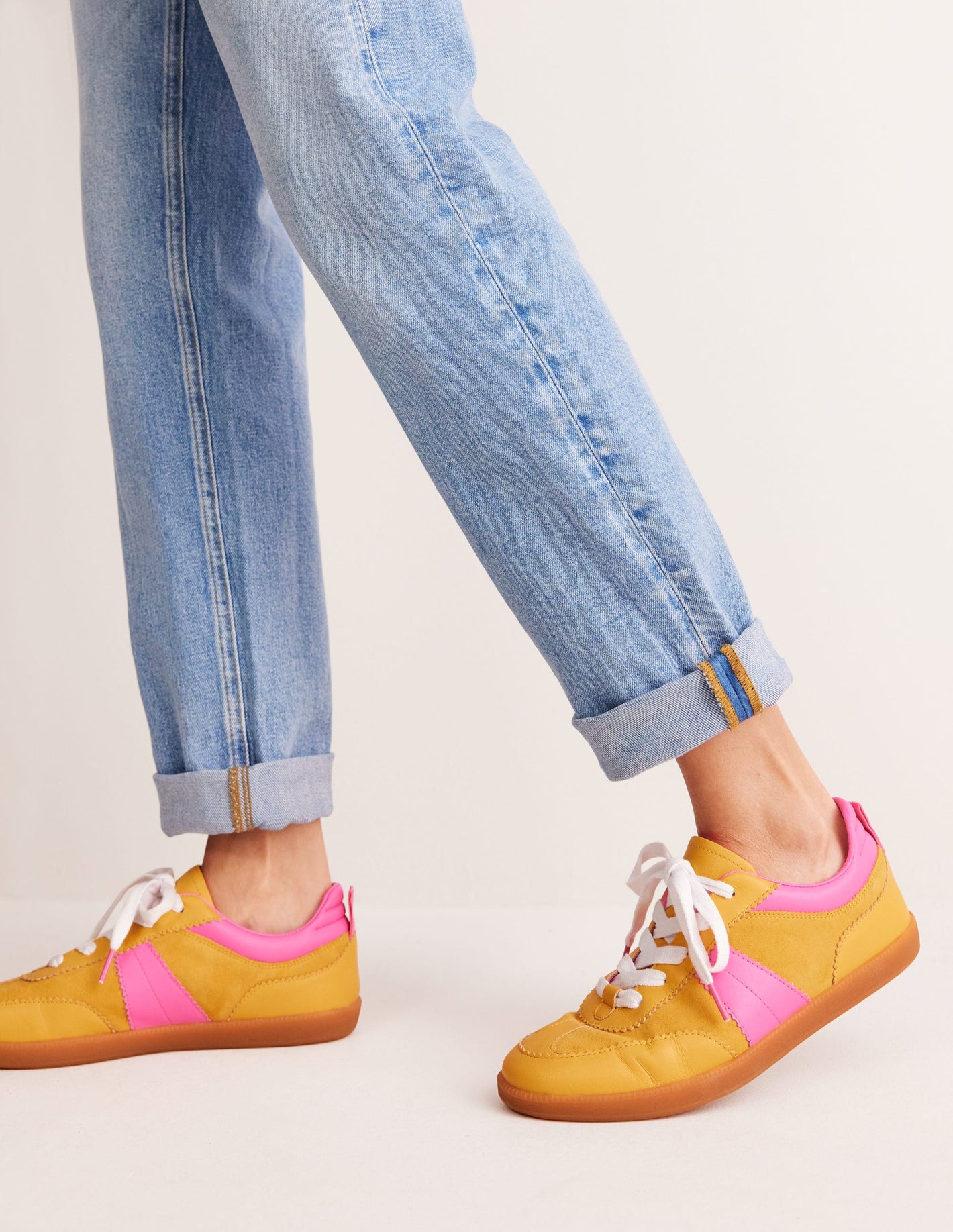 Erin Retro Tennis Trainers-Yellow/Pink