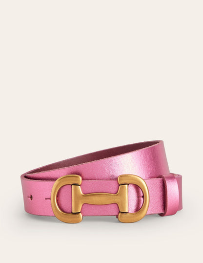 Iris Snaffle-Trim Leather Belt-Pink Peacock Metallic