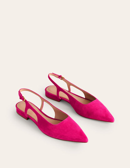 Cut Out Slingback Flat-Pink Peacock Kid Suede