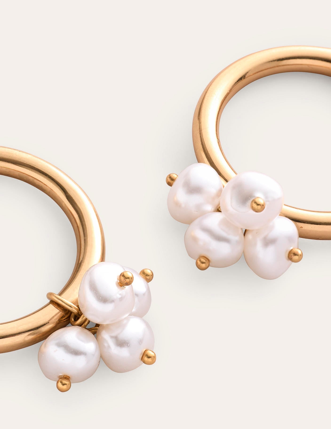 Faux Pearl Cluster Hoops-Gold