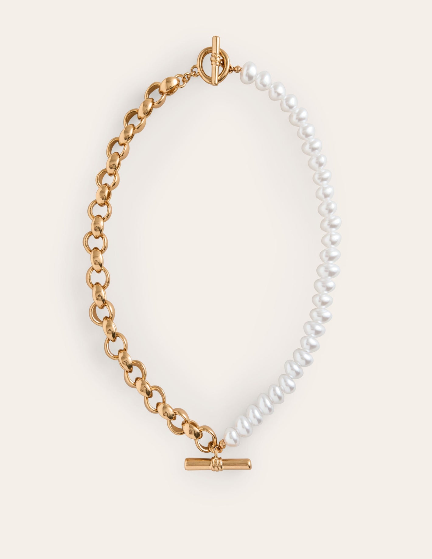 Faux Pearl T-bar Necklace-Gold