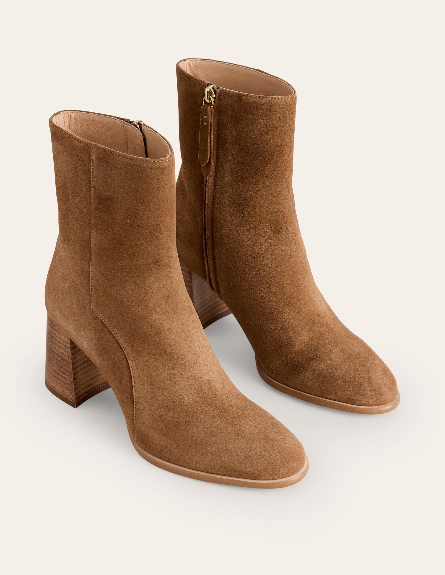 Heeled Leather Mid Boots-Tan Suede