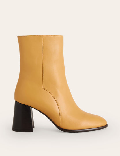 Heeled Leather Mid Boots-Yellow