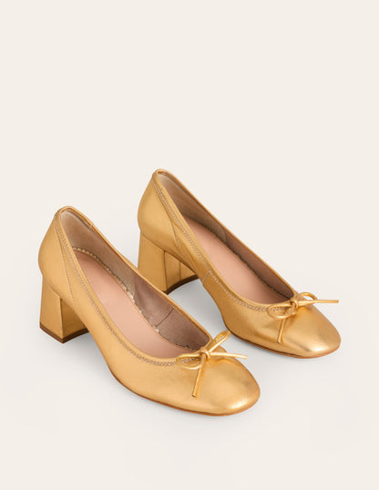 Block Heel Ballet Pumps-Gold Metallic