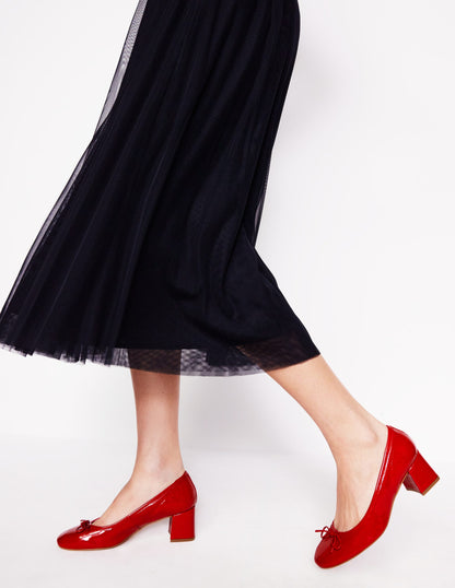 Block Heel Ballet Pumps-Red Leather