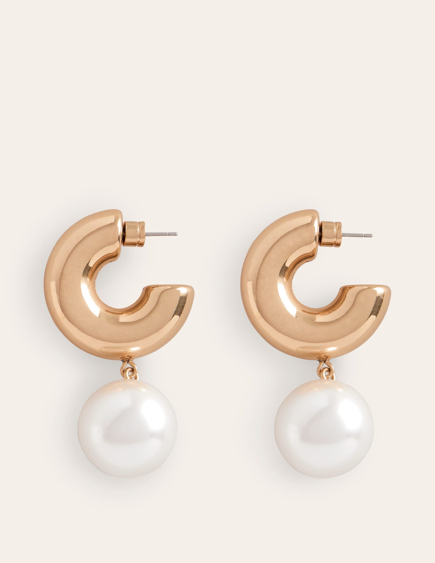 Faux Pearl Hoop Earrings-Gold