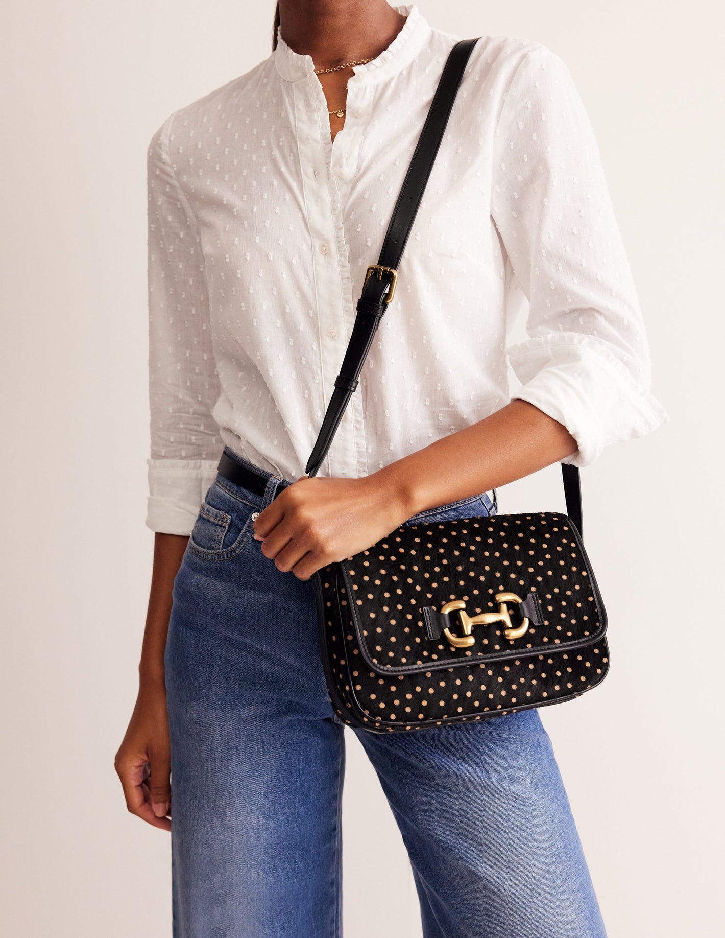 Iris Snaffle Leather Bag-Black and Camel Spot