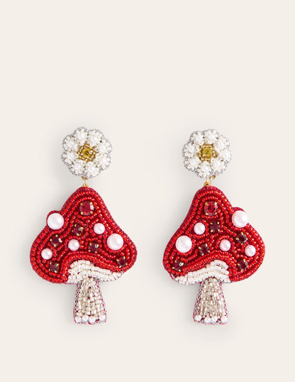 Novelty Beaded Earrings-Mushroom