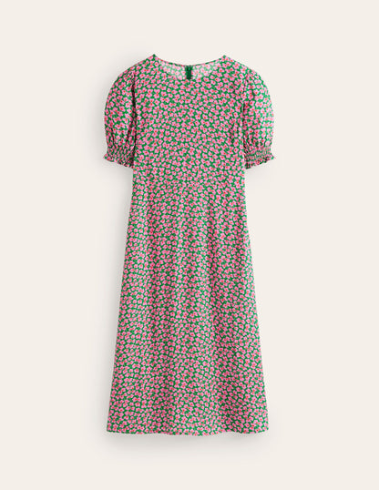 Corinne Midi Tea Dress-Mauve and Green, Clover Whirl