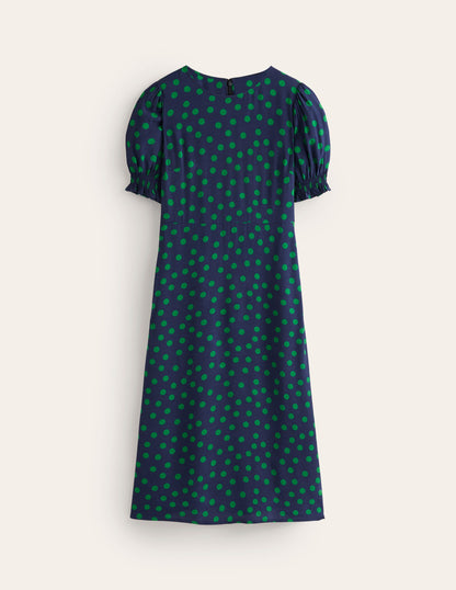 Corinne Midi Tea Dress-Navy, Abstract Dot