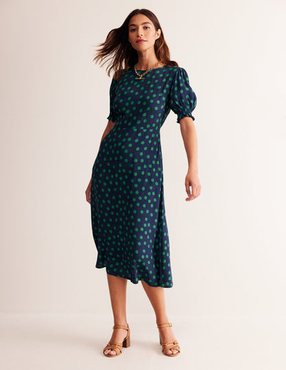 Corinne Midi Tea Dress-Navy, Abstract Dot