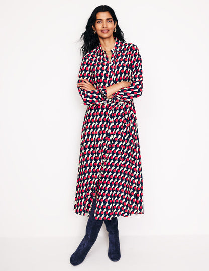 Kate Midi Shirt Dress-Red, Polka Wave