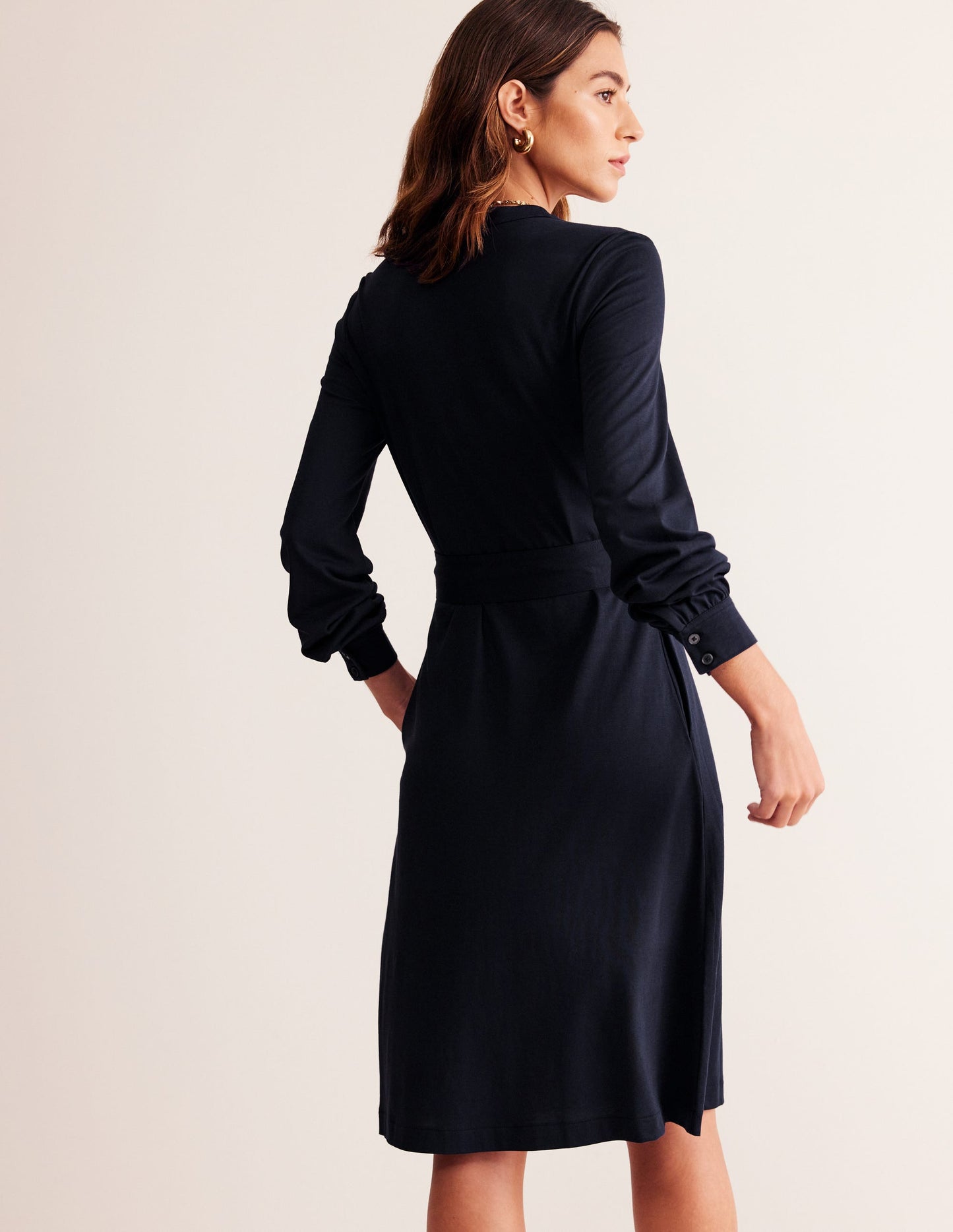 Julia Jersey Shirt Dress-Navy