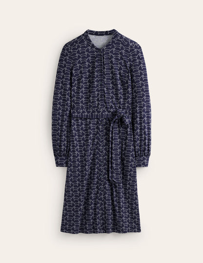 Julia Jersey Shirt Dress-Navy, Dachshund