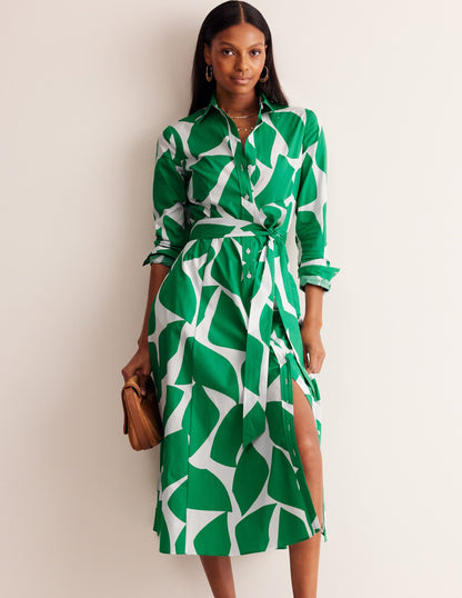 Amy Cotton Midi Shirt Dress-Green Tambourine, Terazzo