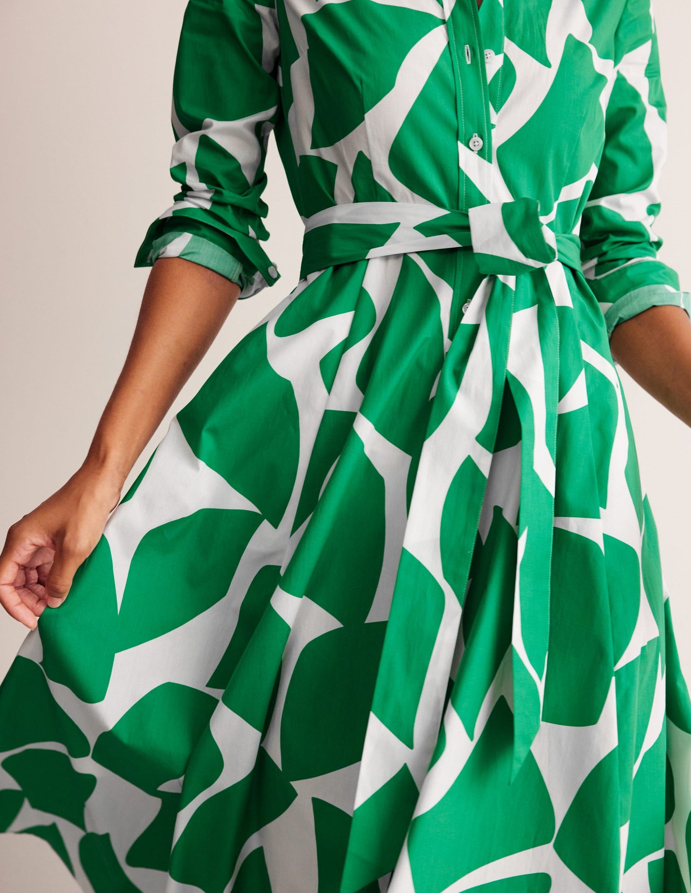 Amy Cotton Midi Shirt Dress-Green Tambourine, Terazzo