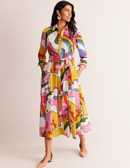 Amy Cotton Midi Shirt Dress-Multi, Sunshine