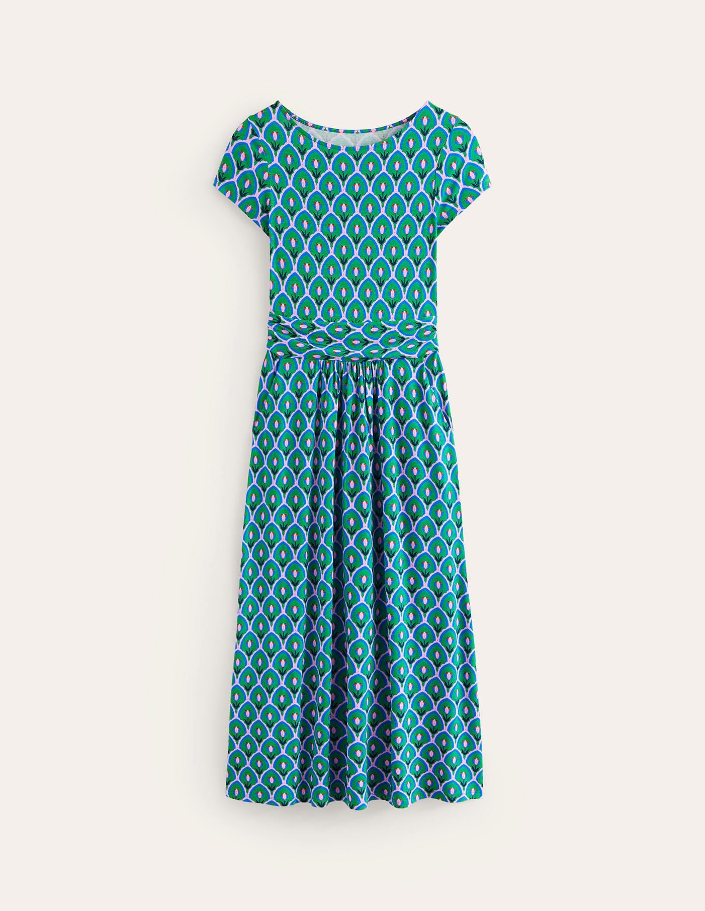 Amelie Jersey Midi Dress-Rich Emerald, Tulip Scallop