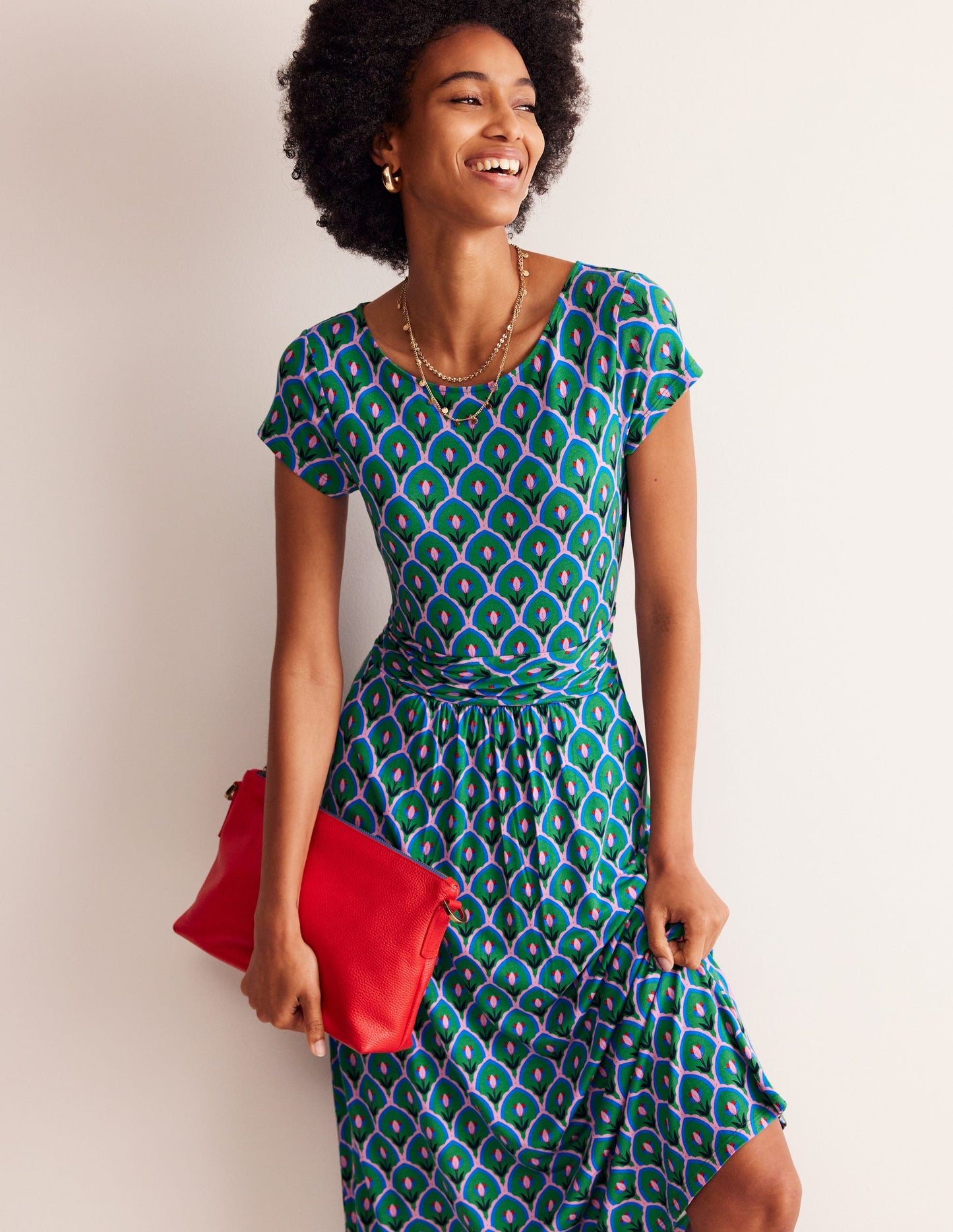 Amelie Jersey Midi Dress-Rich Emerald, Tulip Scallop