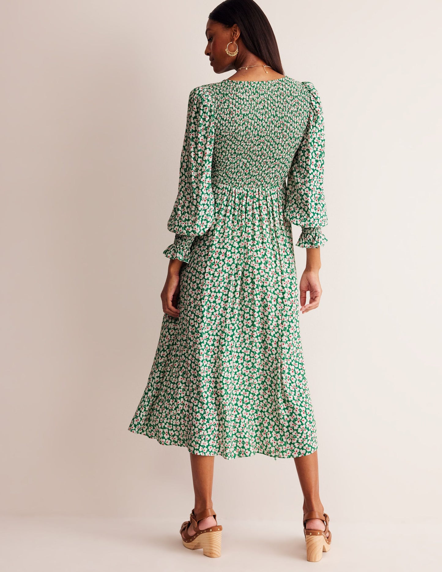 Gemma Smocked Midi Dress-Green Tambourine, Clover Whirl