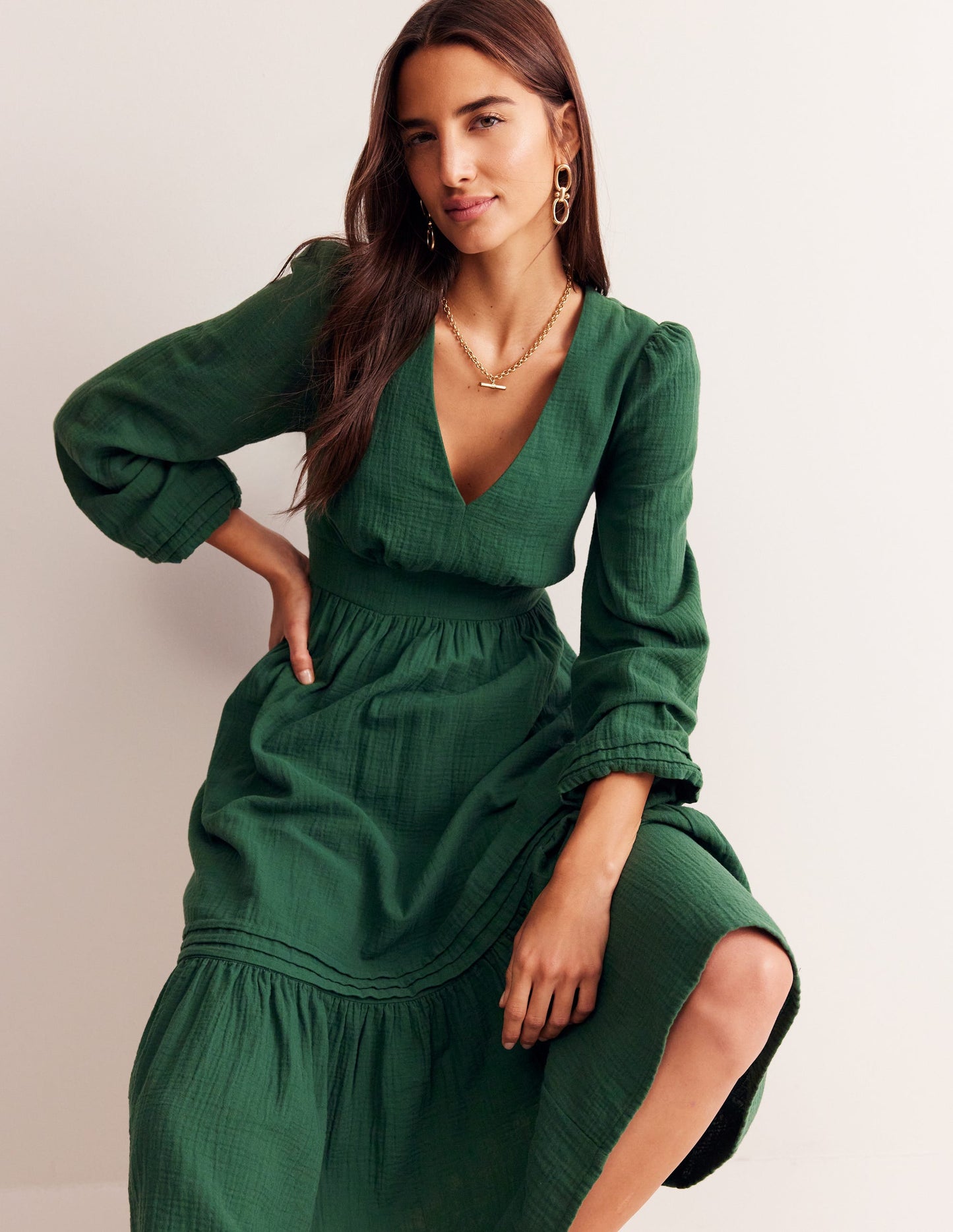 Eve Sleeved Double Cloth Dress-Eden