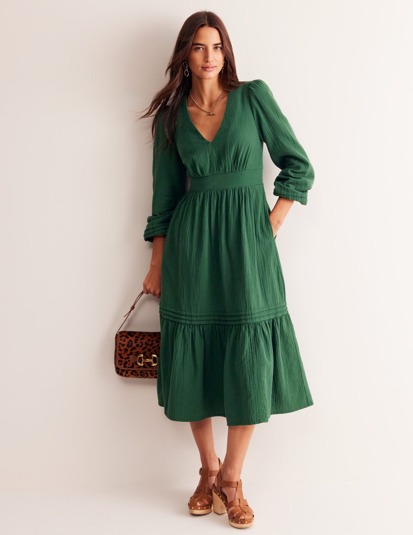 Eve Sleeved Double Cloth Dress-Eden