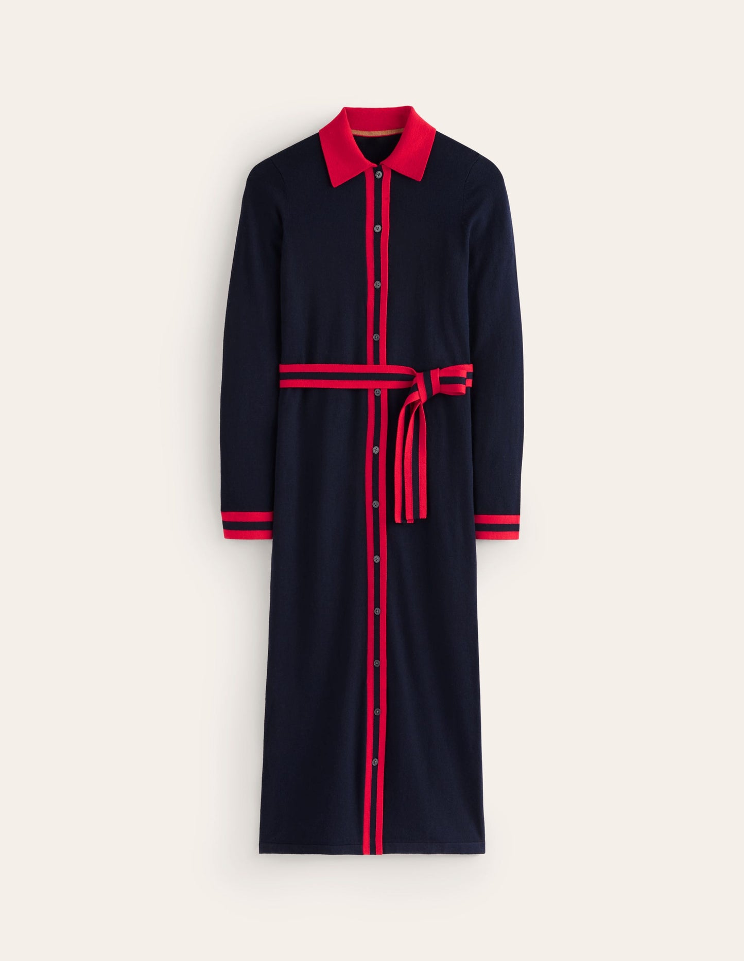 Victoria Knitted Shirt Dress-Navy and Rouge