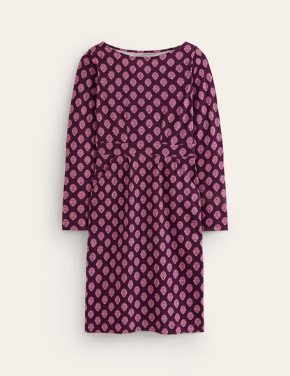 Florrie Long Sleeve Dress -Fig, Ornate Stamp