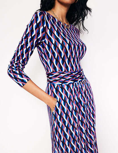 Amelie Long Sleeve Midi Dress-Kingfisher Blue, Trellis Wave