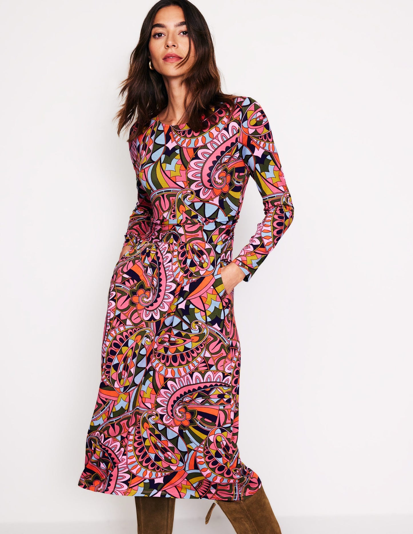 Amelie Long Sleeve Midi Dress -Multi, Kaleidoscopic Paisley