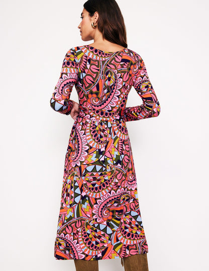 Amelie Long Sleeve Midi Dress -Multi, Kaleidoscopic Paisley