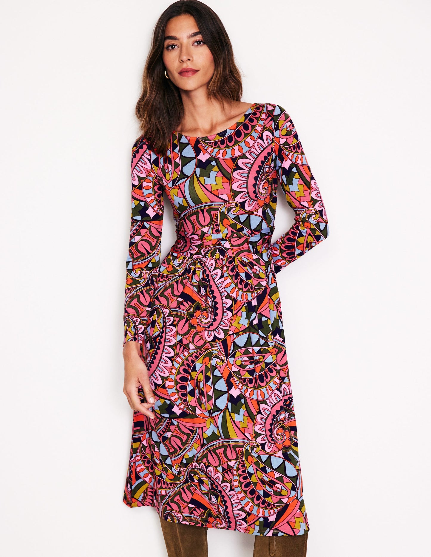 Amelie Long Sleeve Midi Dress -Multi, Kaleidoscopic Paisley