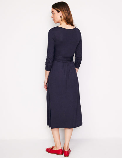 Amelie Long Sleeve Midi Dress-Navy