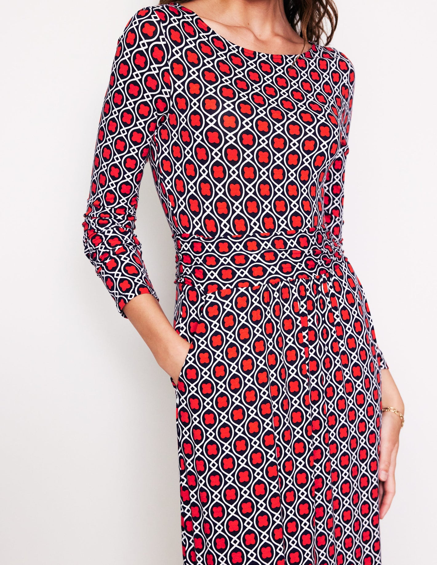 Amelie Long Sleeve Midi Dress-Blaze Orange, Clover Terrace