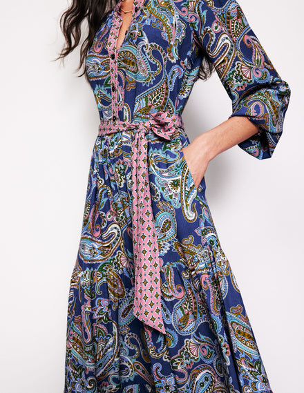 Alba Viscose Maxi Dress-Mazarine Blue, Opulent Paisley