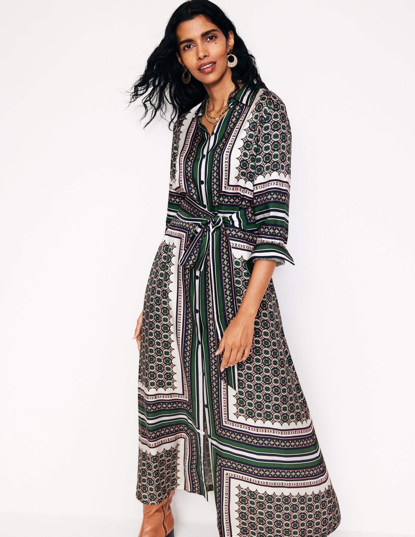 Scarf Print Shirt Dress-Eden, Geo Mosaic