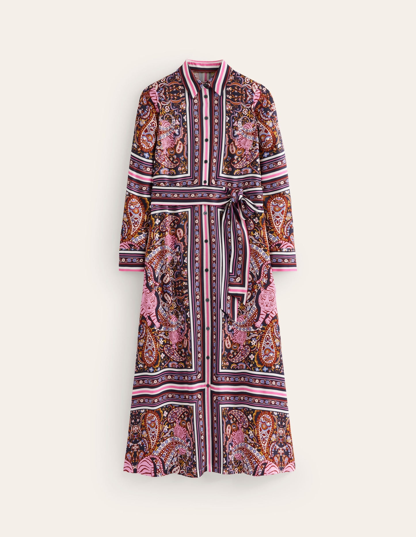 Scarf Print Shirt Dress -French Navy, Tiger Bloom