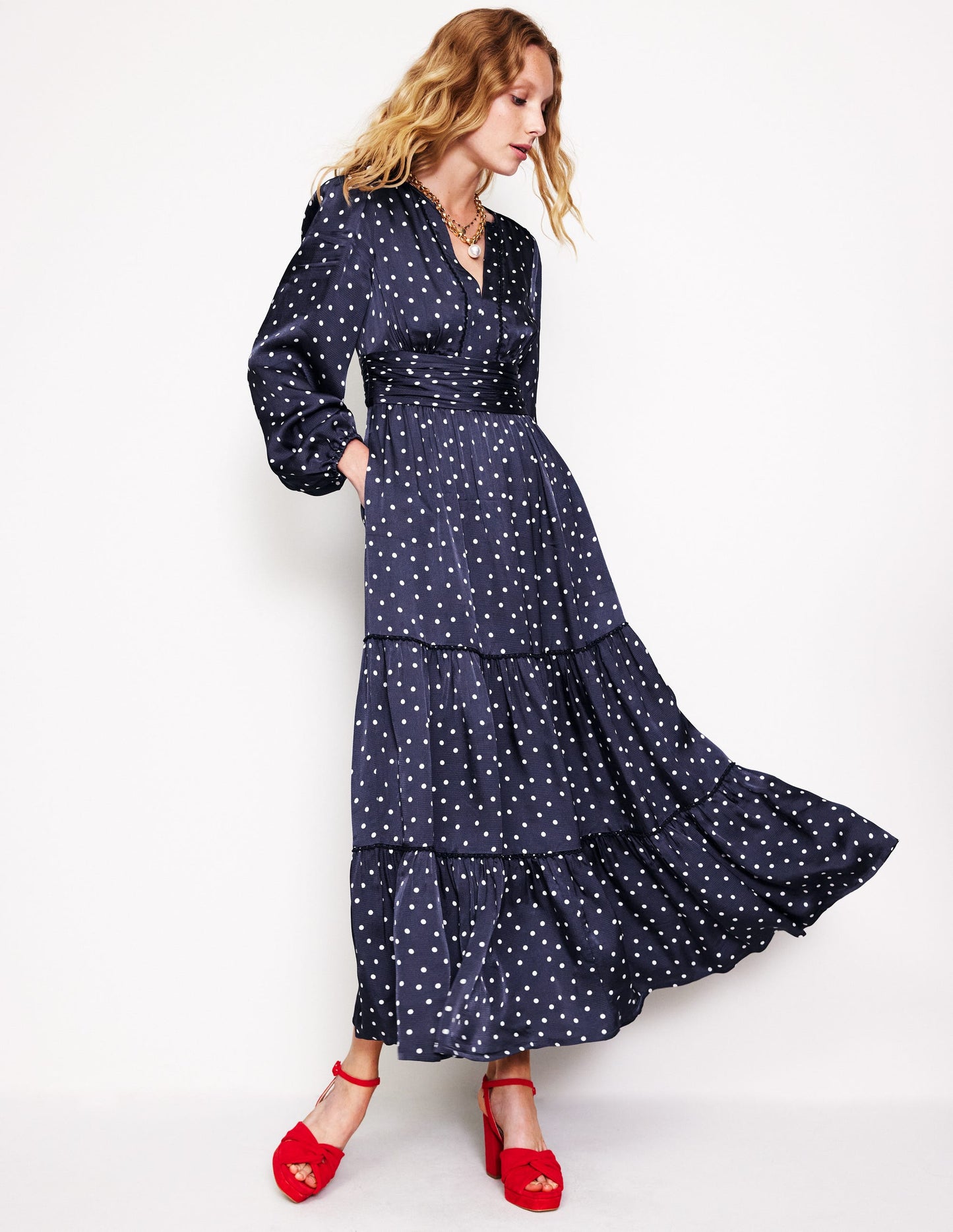 Pippa Satin Maxi Dress-Navy, Sparse Spot