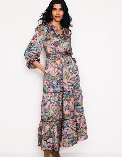 Pippa Satin Maxi Dress-Charm Pink, Opulent Paisley