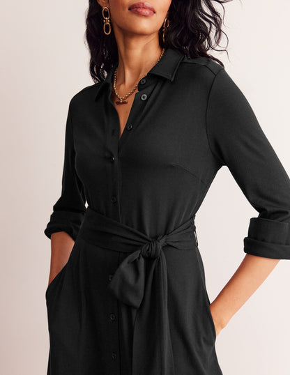 Marcia Jersey Midi Shirt Dress-Black