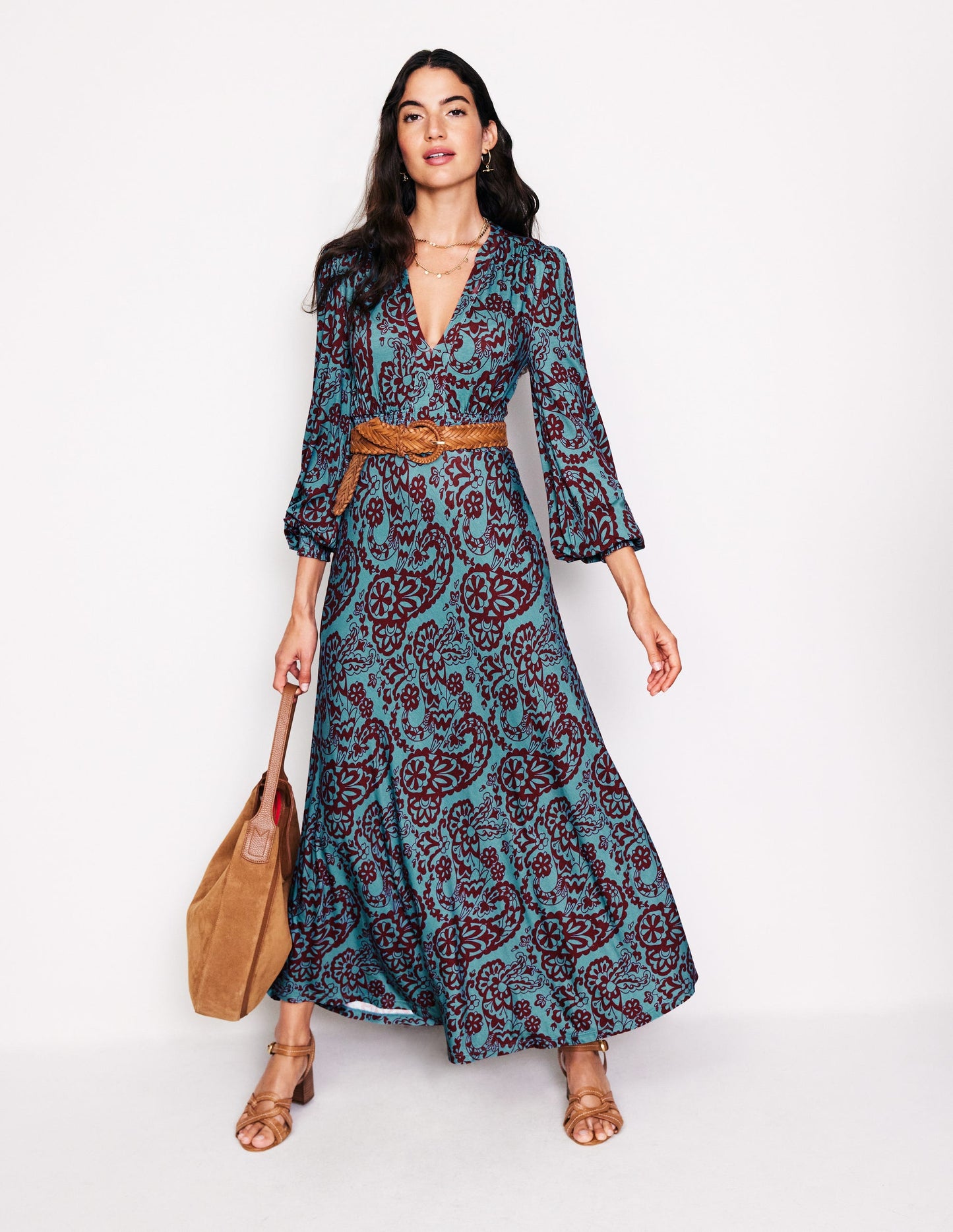 Ivy Smocked Midi Dress-Blue Grass, Paisley Cascade