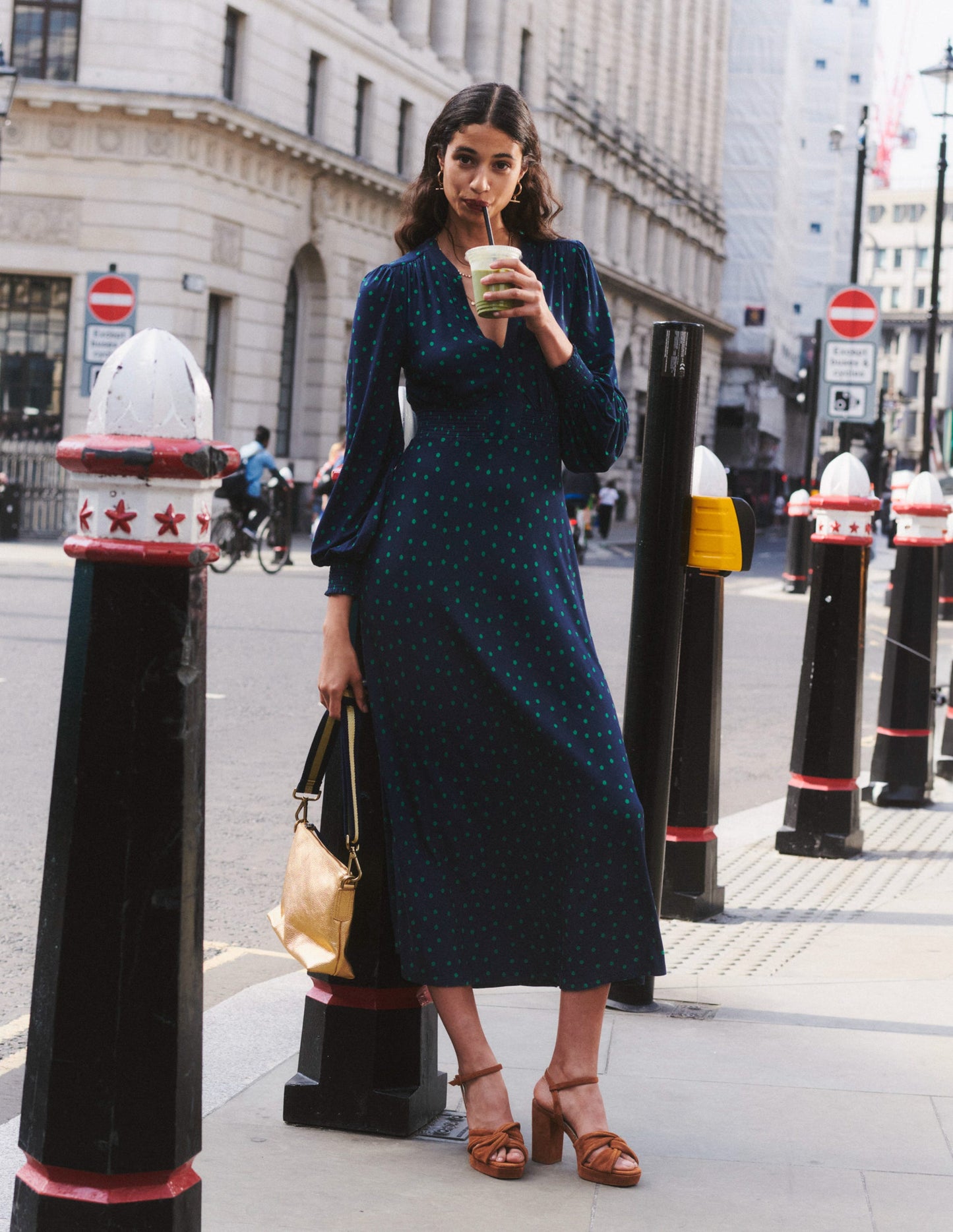 Ivy Smocked Midi Dress-Navy, Sparse Spot