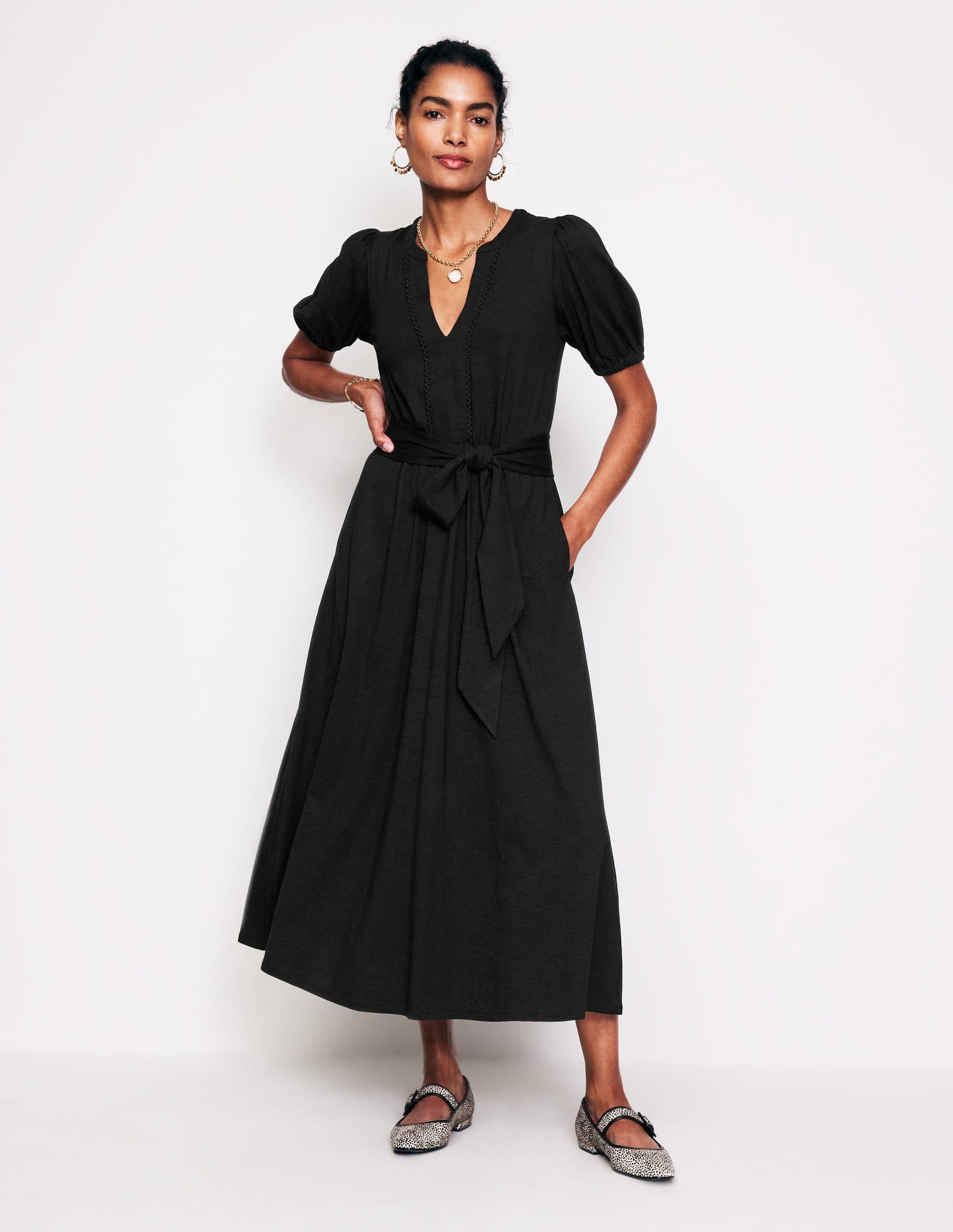 Sofia Trim jersey midi dress-Black