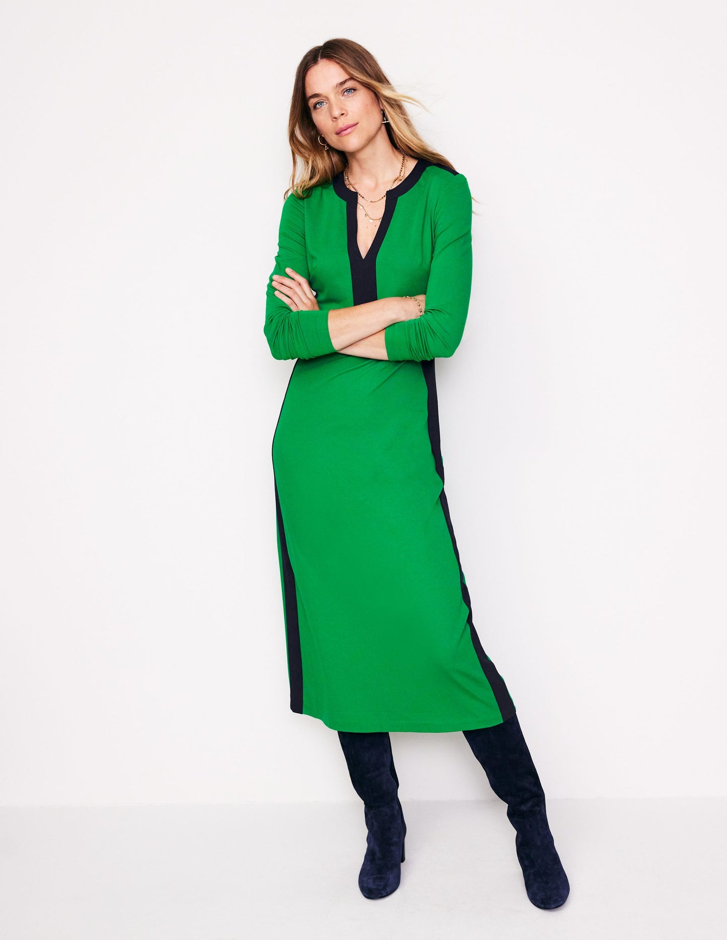 Catherine Ponte Midi Dress-Rich Emerald