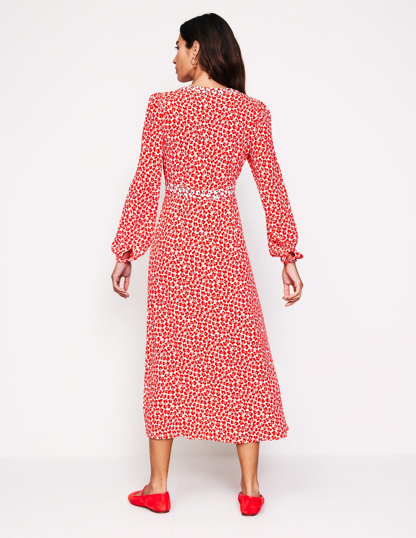 Imelda Border Print Midi Dress-High Risk Red, Clover Whirl