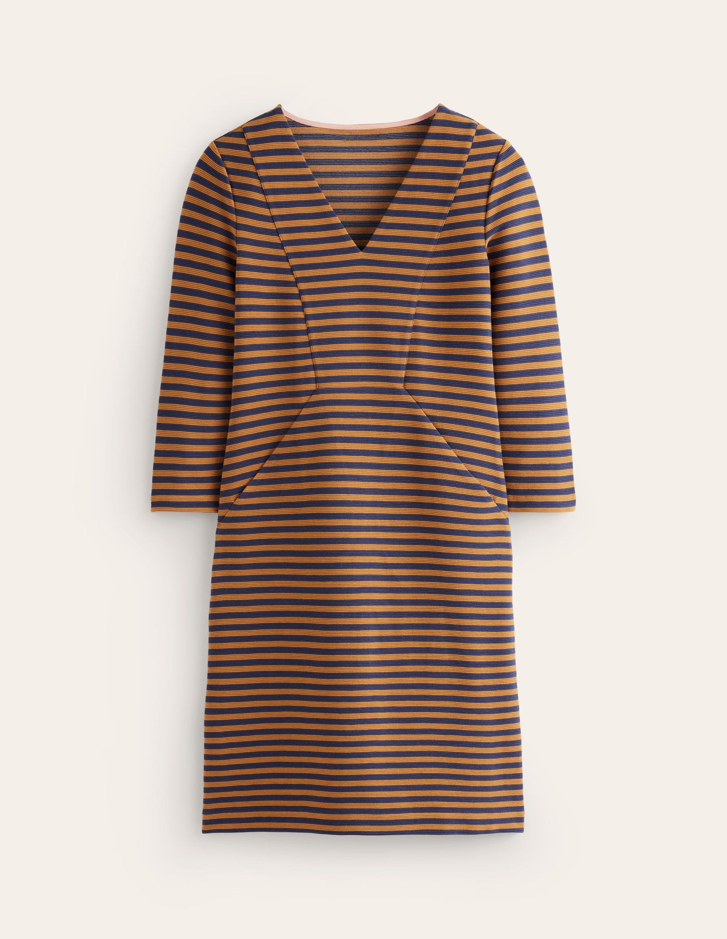 Bronte Ottoman Dress-Ochre, Navy Stripe