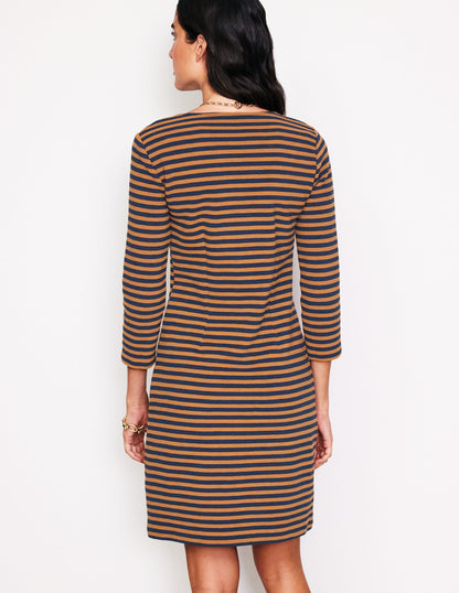 Bronte Ottoman Dress-Ochre, Navy Stripe